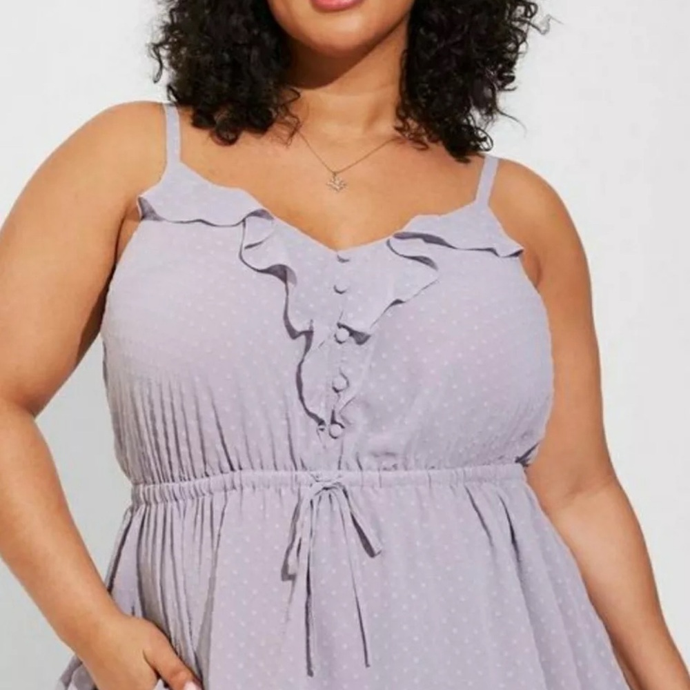 Torrid Gray Lilac Ruffle Front Chiffon Clip Dot Cami Blouse Plus Size 3X 3 22/24 - Picture 3 of 15